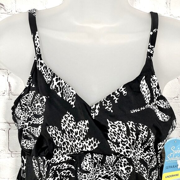 Swim Solutions Size Black Spotted Leaves Underwire Tankini Top Size 12 - Picture 4 of 5